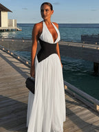 Damen Maxikleid mit tiefem V-Ausschnitt und elegantem Wickel-Design R&B