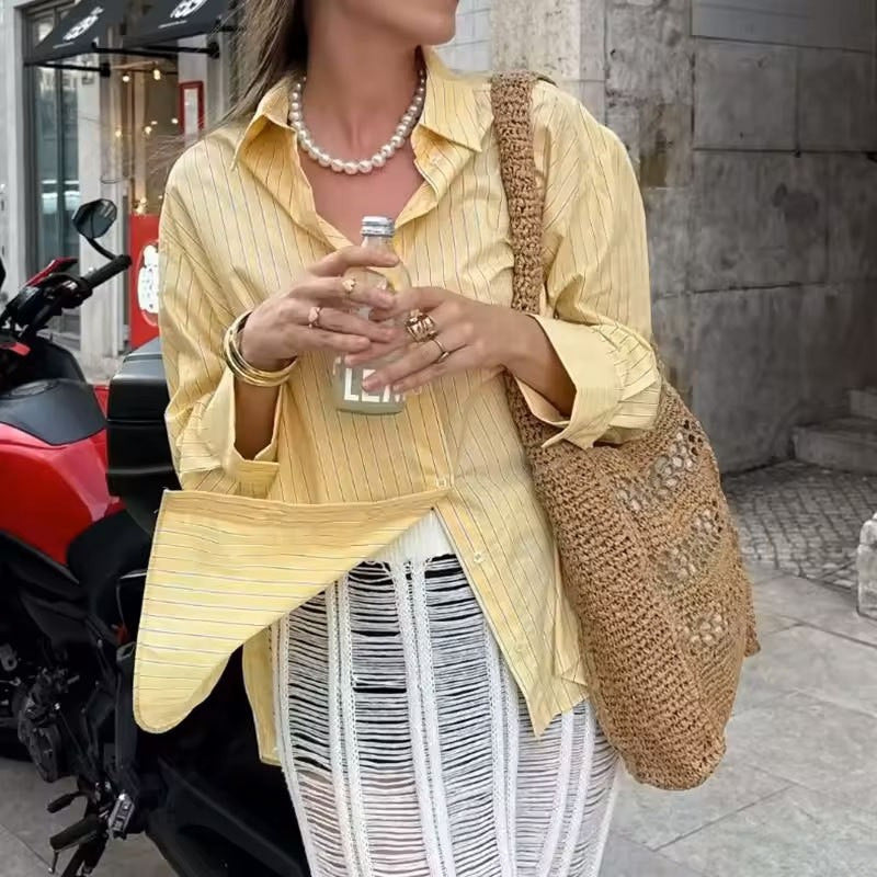 Damen Strickbluse im lässigen Oversized-Stil mit feinen Streifen R&B