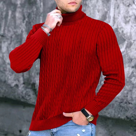 Herren Strickpullover mit modernem Rippmuster und hohem Kragen R&B
