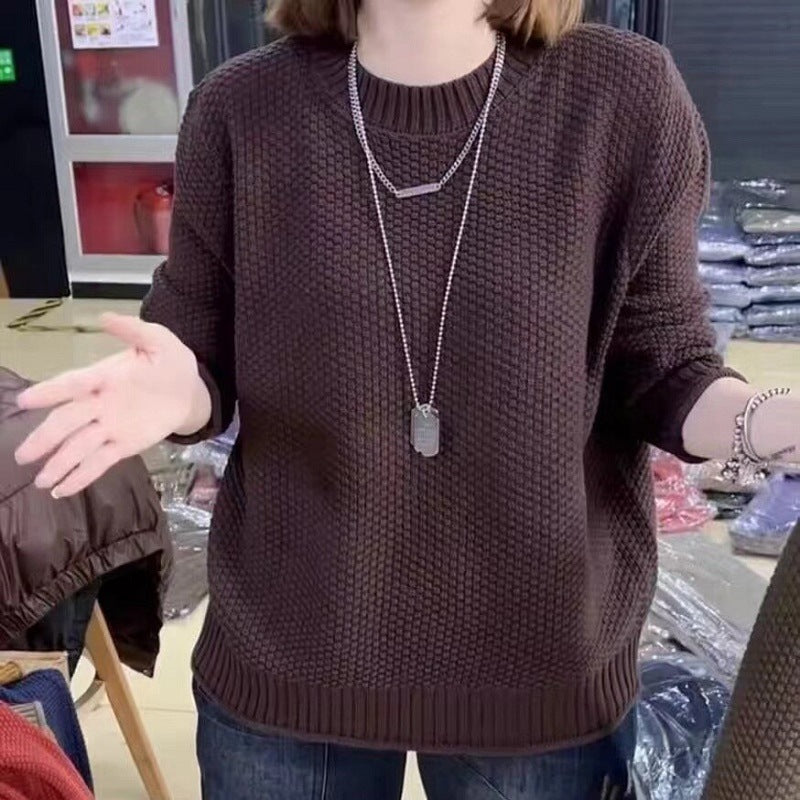 Damen lässiger Strickpullover mit strukturierter Oberfläche und weitem Schnitt R&B