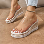 Damen Wedge-Pantoletten mit transparentem Riemendesign und ergonomischer Sohle R&B