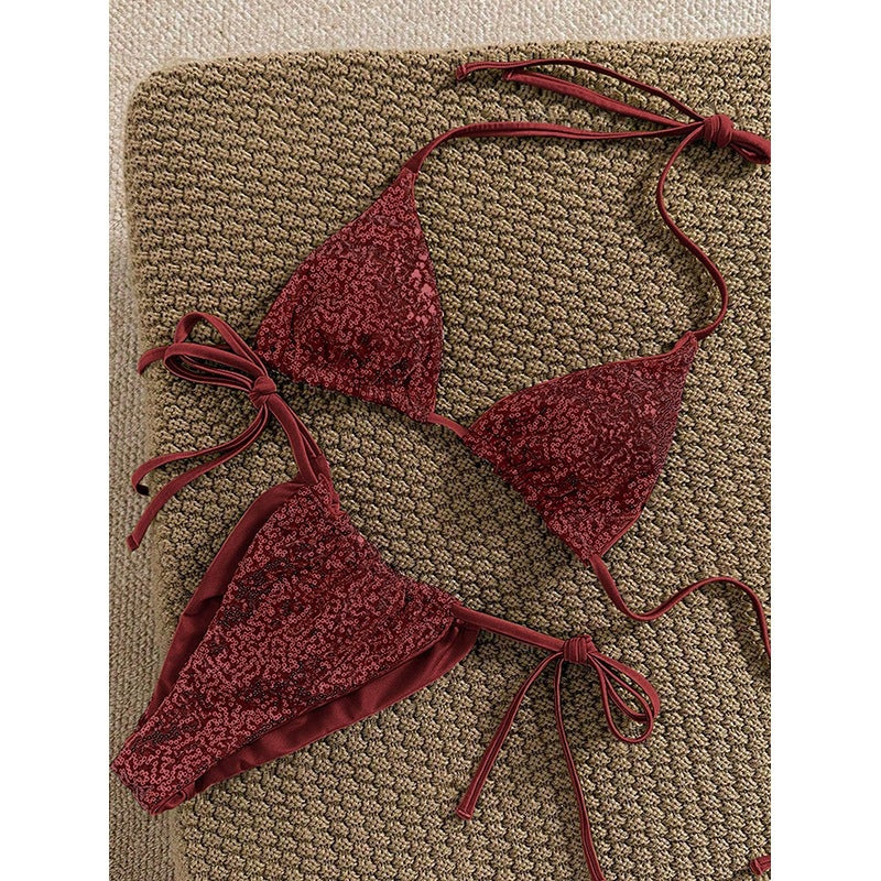 Damen Triangel-Bikini-Set mit verstellbaren Schnürdetails R&B