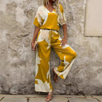 Damen luftiger Hosenanzug mit floralem Print und elastischem Bund R&B