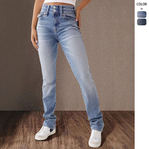 Damen High-Waist Jeans im Vintage-Look mit figurbetontem Schnitt R&B