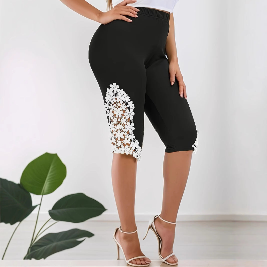 Damen Leggings mit floralen Cut-Outs und hohem Taillenbund R&B