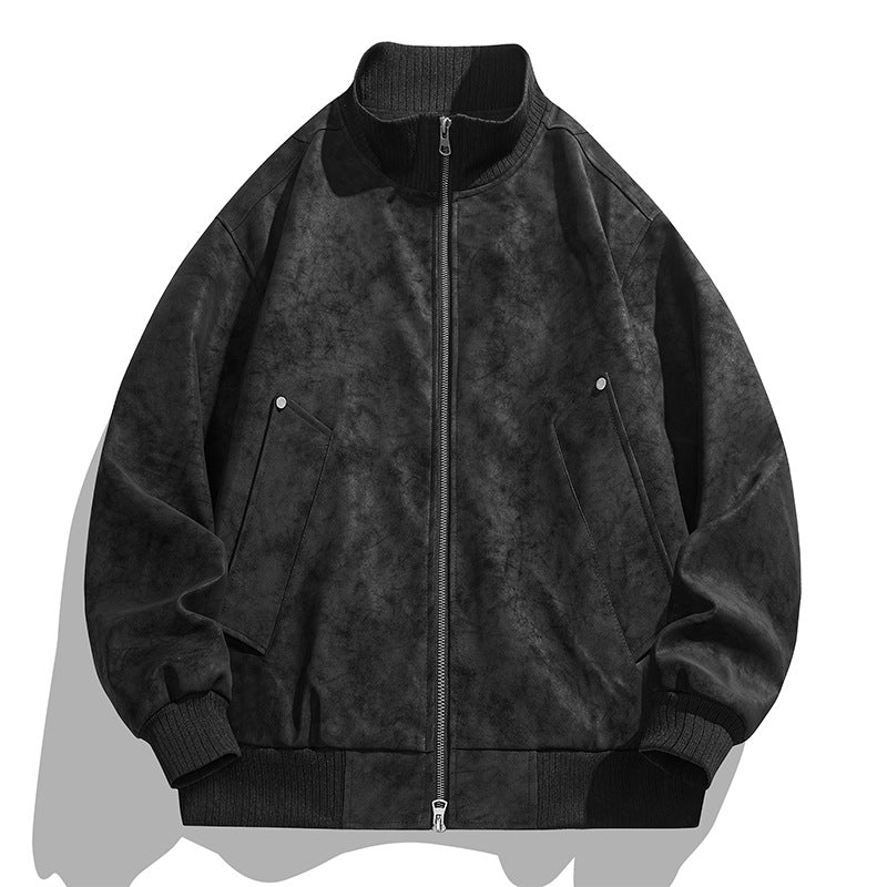 Herren modische Bomberjacke aus weichem Kunstleder mit elastischen Bündchen und praktischen Taschen
