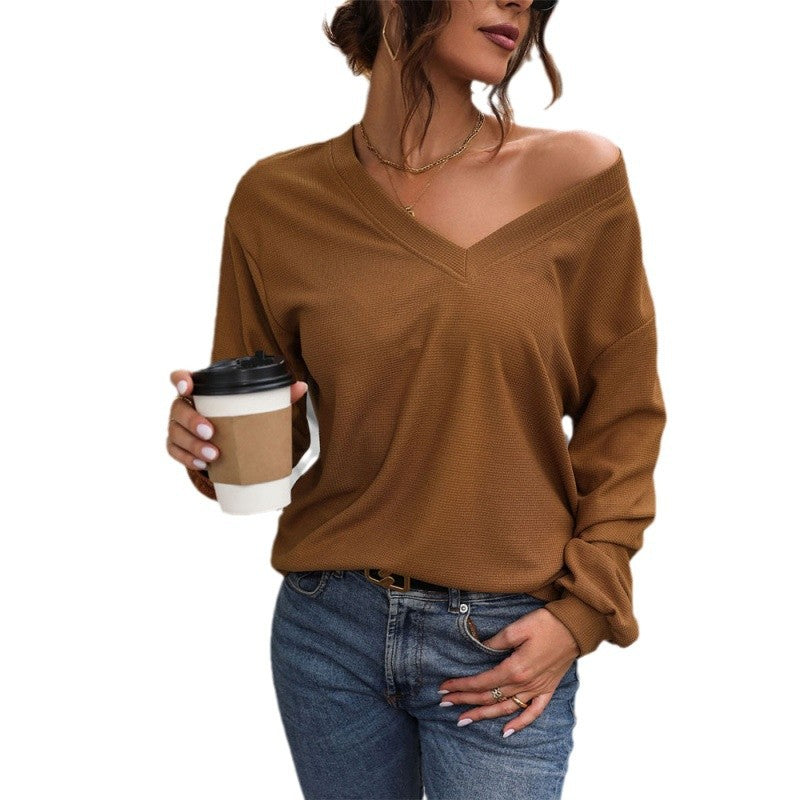 Damen legerer V-Ausschnitt Pullover mit strukturiertem Design R&B