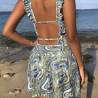 Damen Wickelkleid mit verspielten Rüschendetails und elegantem Muster R&B