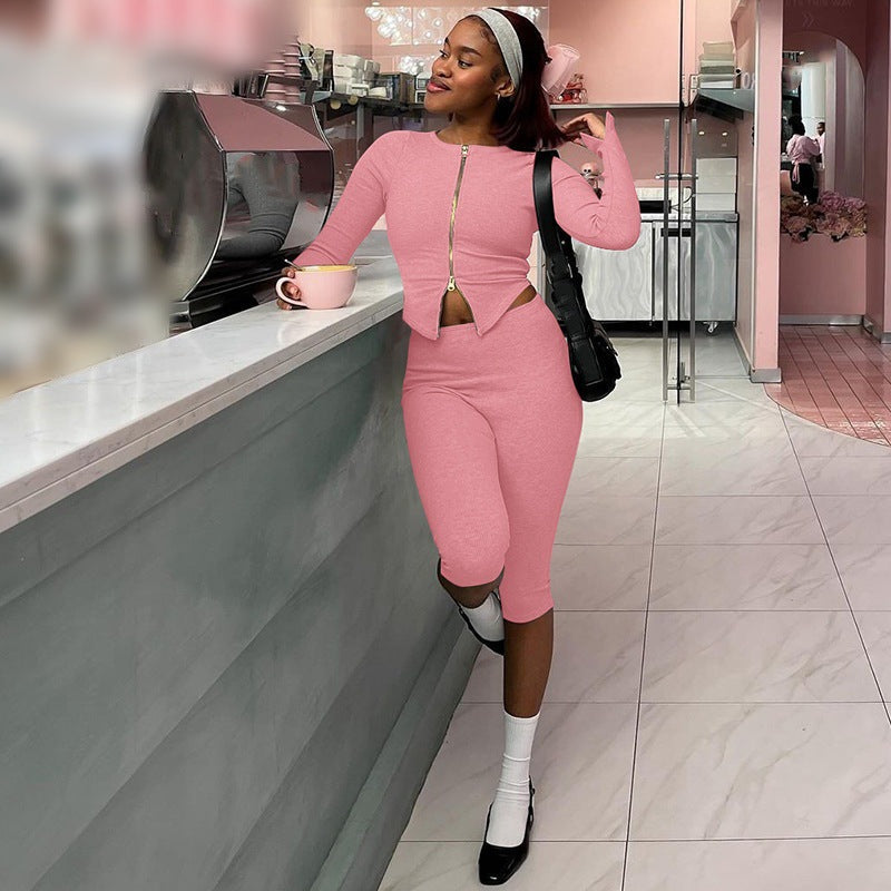 Damen Modisches Sport-Set mit Reißverschluss und tailliertem Schnitt R&B