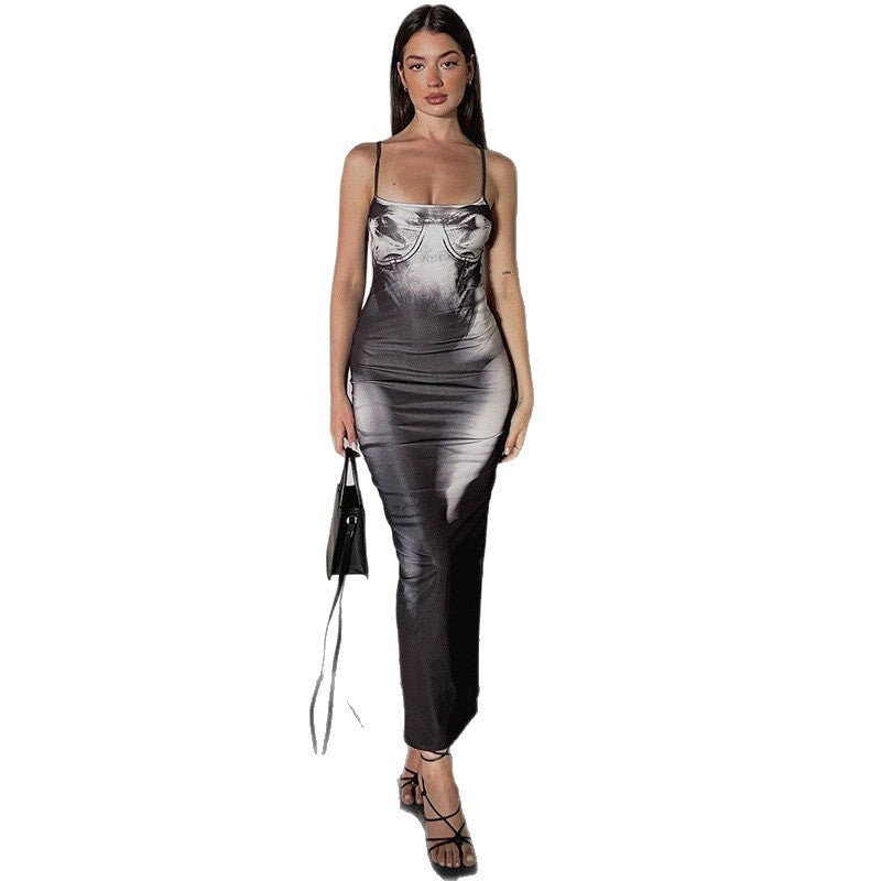 Damen Figurbetontes Maxikleid mit feinen Spagetti-Trägern R&B