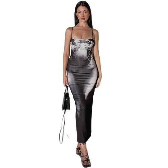 Damen Figurbetontes Maxikleid mit feinen Spagetti-Trägern R&B