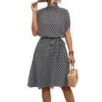 Damen Midikleid mit elegantem Bindegürtel und modischem Stehkragen R&B