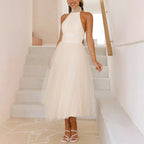 Damen Tüllkleid mit elegantem Halterneck und schwingendem Rock R&B