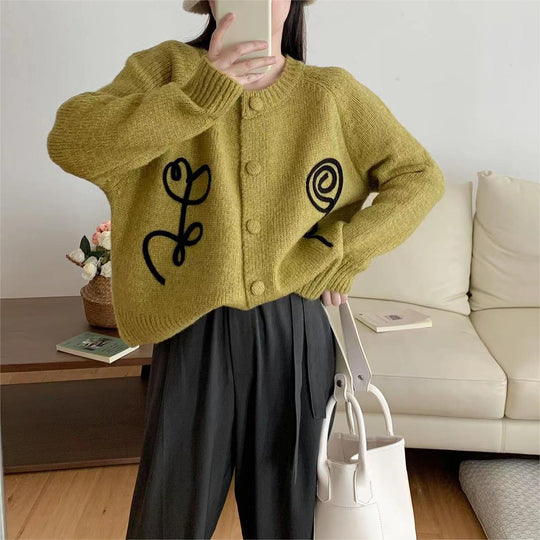 Damen Kuscheliger Strick-Cardigan mit kreativem Motiv R&B
