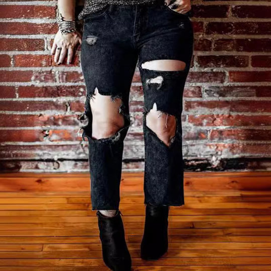 Damen Destroyed Jeans mit hoher Taille und lässigem Schnitt R&B