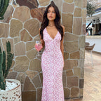 Damen Maxikleid mit elegantem V-Ausschnitt und floralem Muster R&B