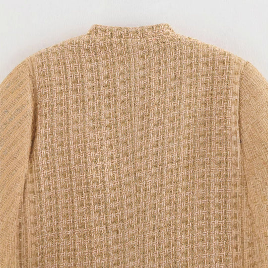 Damen elegante Blazerjacke im klassischen Tweed-Stil mit Knopfdetails R&B