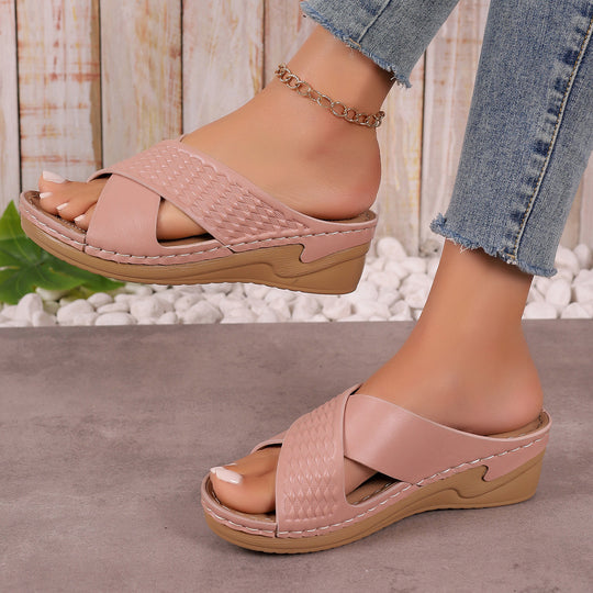 Damen elegante Wedge-Pantoletten mit geflochtenem Design R&B