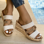 Damen Wedge-Sandalen mit dekorativem Riemen und Kork-Optik R&B