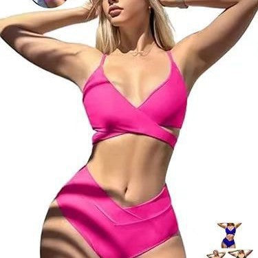 Damen Hoch tailliertes Bikini-Set mit elegantem Wickeldesign R&B