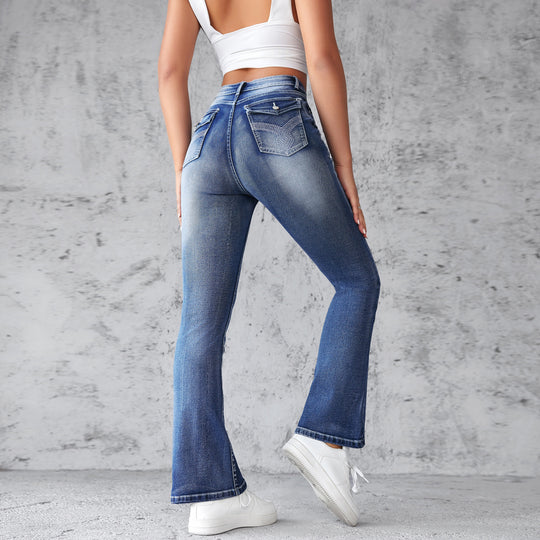 Damen Bootcut Jeans mit hohem Schnitt und modischem Waschung R&B