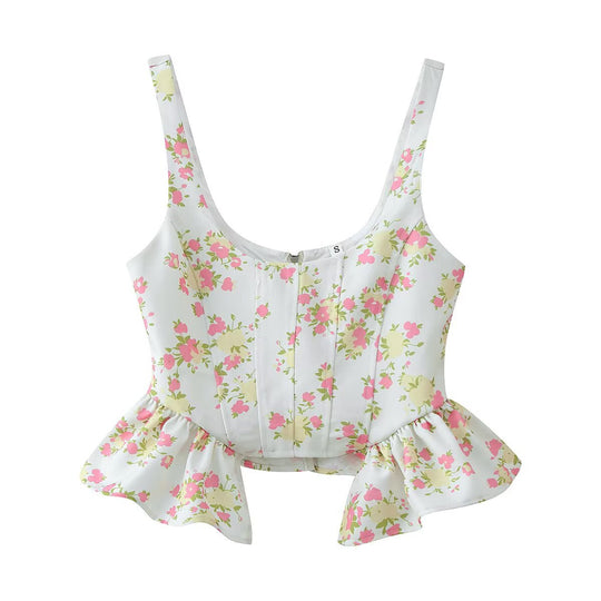 Damen Blumenmuster Crop-Top und Hose Set R&B