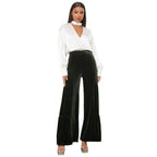 Damen Elegante Samt-Hosen mit Weitem Bein und Hohem Bund R&B
