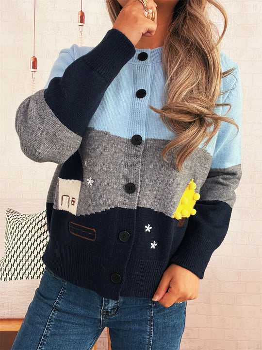 Damen Strickjacke mit festlichem Motiv und Knopfdetails R&B