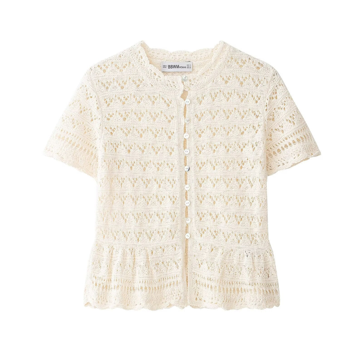 Damen feine Kurzarm-Bluse mit romantischem Spitzenmuster R&B