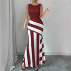 Damen Maxikleid mit stilvollem Wickel-Effekt und diagonalen Streifen R&B