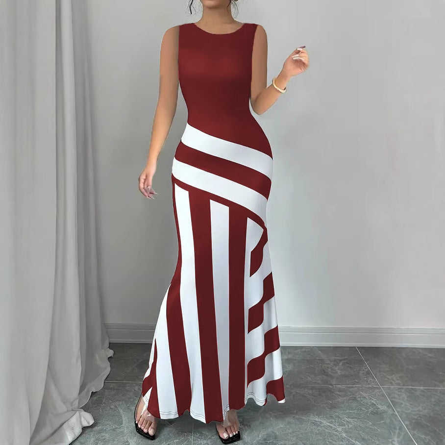 Damen Maxikleid mit stilvollem Wickel-Effekt und diagonalen Streifen R&B