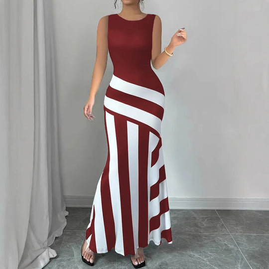 Damen Maxikleid mit stilvollem Wickel-Effekt und diagonalen Streifen R&B
