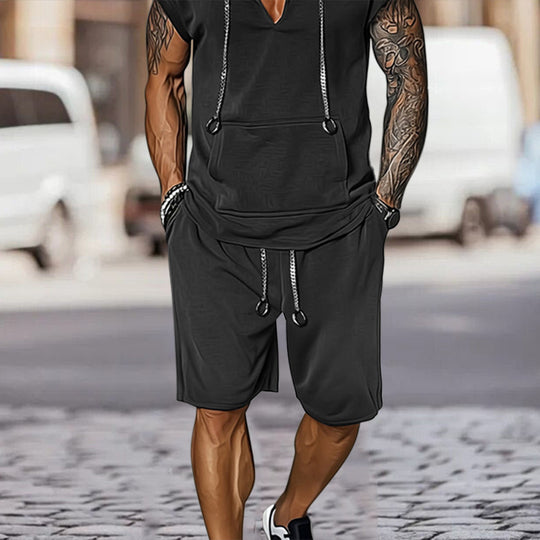 Herren lässiges Freizeit-Set mit stylischem Kapuzen-T-Shirt und Shorts R&B