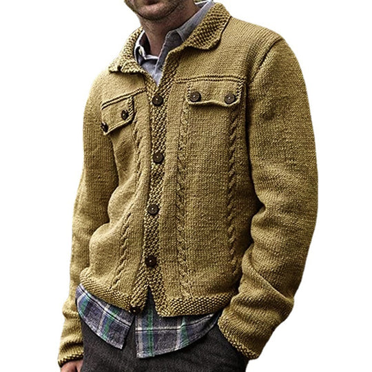 Herren Strickjacke mit Zopfmuster und praktischen Taschen R&B