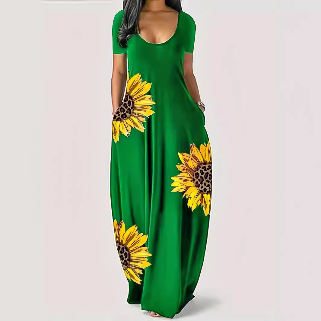 Damen Maxikleid mit floralen Akzenten und praktischen Taschen R&B