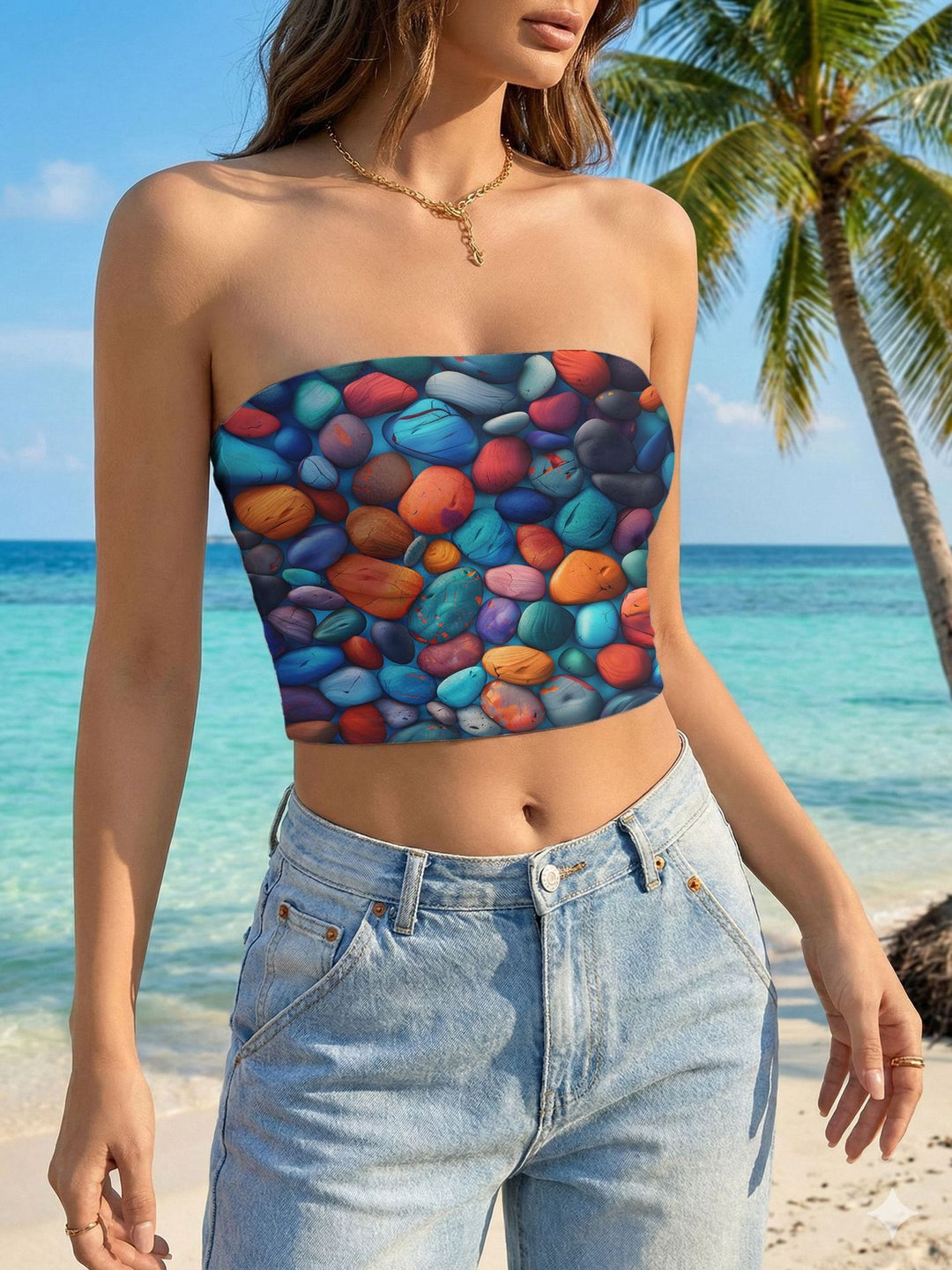 Damen Bandeau-Top mit lebhaftem Blumendesign R&B