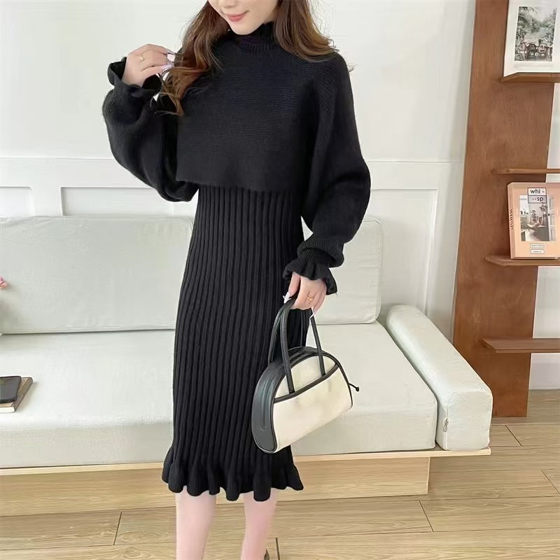 Damen Strickkleid mit hochgeschlossenem Kragen und Rippstruktur R&B