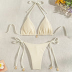 Damen Triangel-Bikini mit hochwertiger Rippstruktur und dekorativen Bindändern