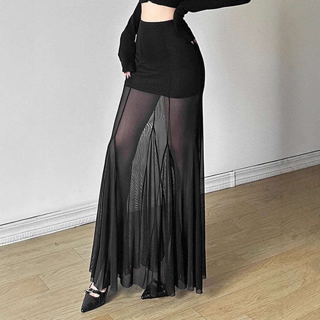 Damen Eleganter Maxirock mit transparenten Einsätzen R&B