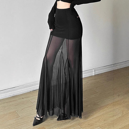 Damen Eleganter Maxirock mit transparenten Einsätzen R&B