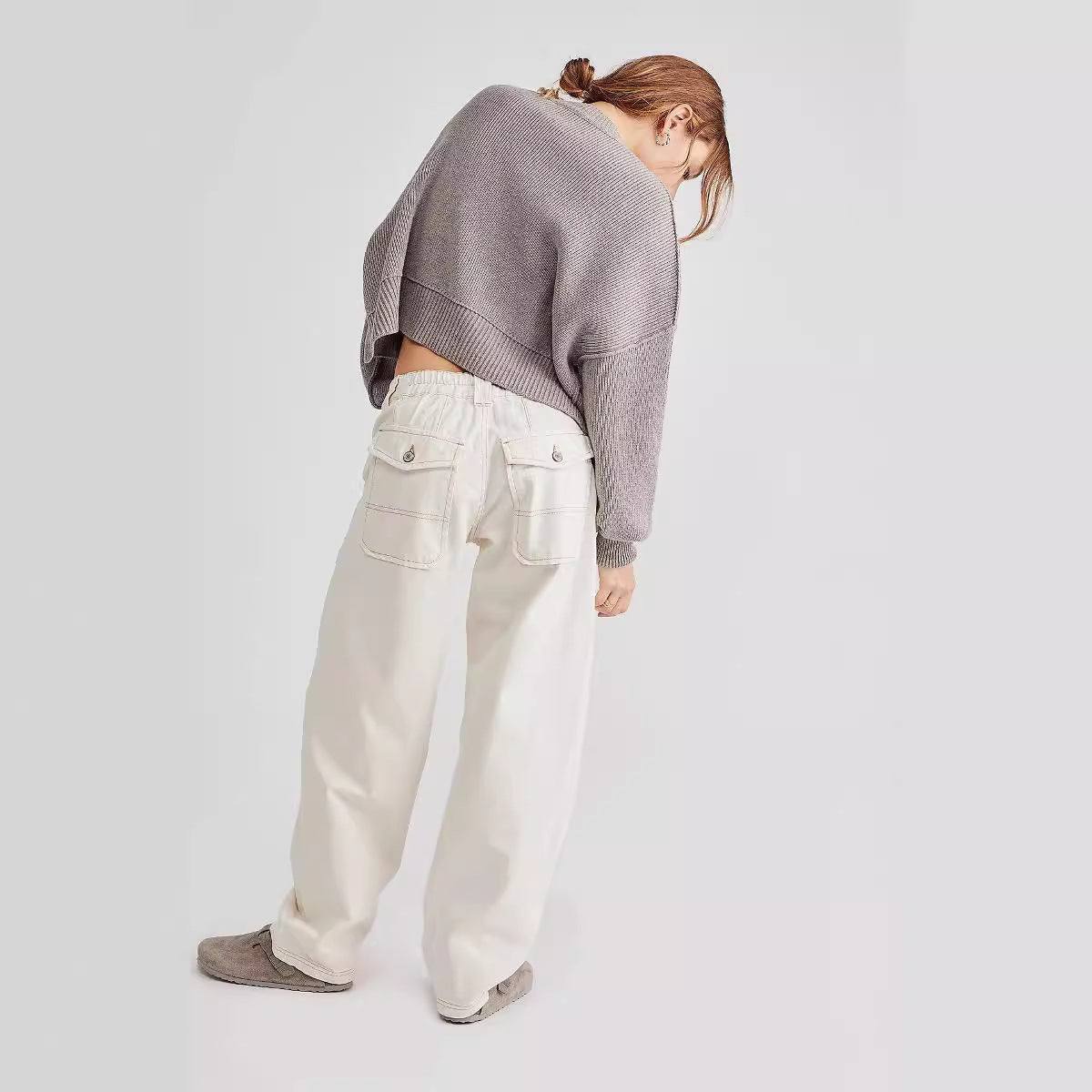Damen Weite Jeans mit Gürtel und praktischen Taschen