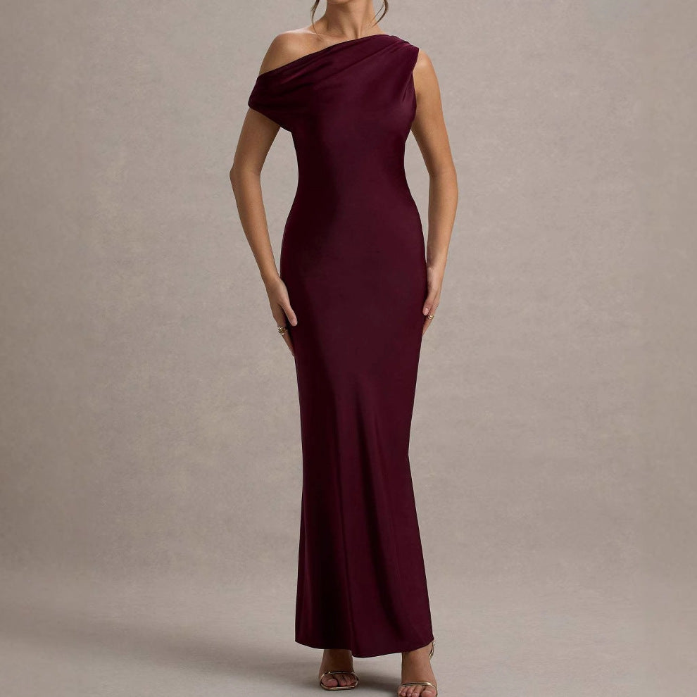 Damen elegantes, schulterfreies Maxi-Kleid mit fließendem Schnitt und Raffungen R&B