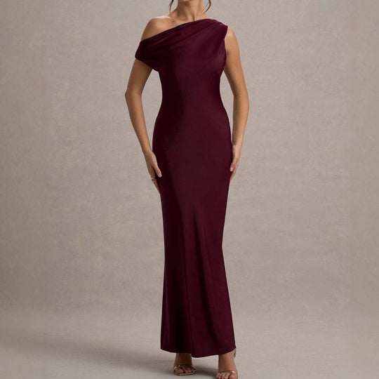 Damen elegantes, schulterfreies Maxi-Kleid mit fließendem Schnitt und Raffungen R&B