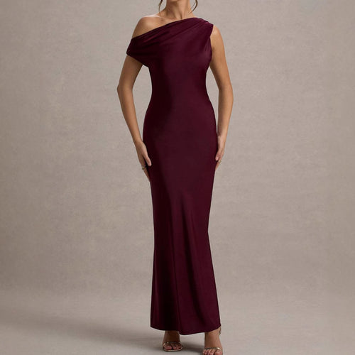 Damen elegantes, schulterfreies Maxi-Kleid mit fließendem Schnitt und Raffungen R&B