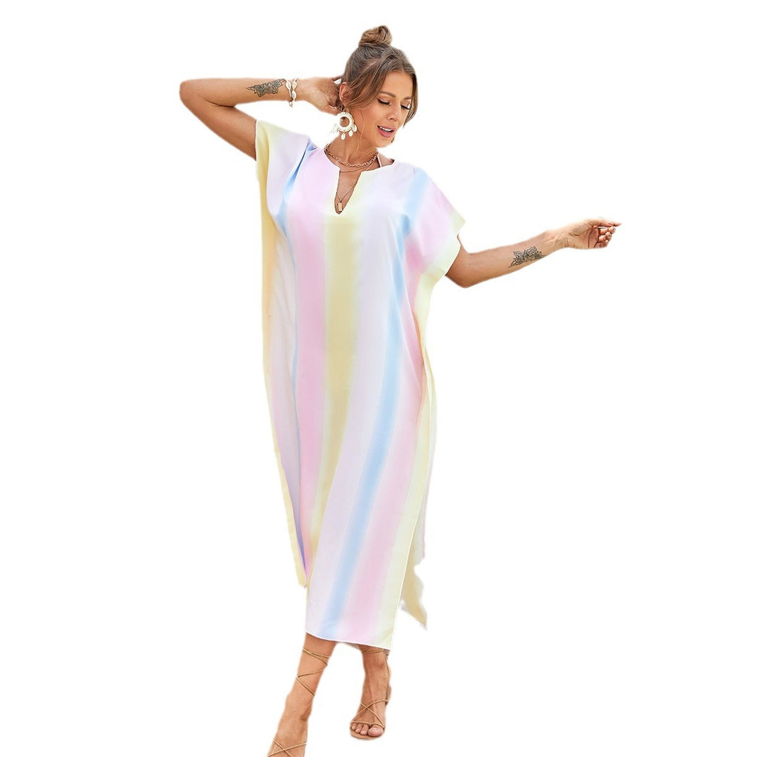Damen lässiges Strandkleid mit V-Ausschnitt und luftigen Ärmeln R&B