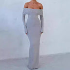 Damen Figurbetontes Off-Shoulder Maxikleid mit langen Ärmeln R&B