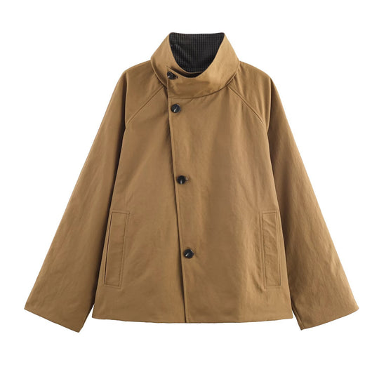 Damen urbane Oversized-Jacke mit hohem Kragen R&B