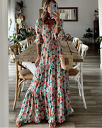 Damen Maxikleid mit elegantem Paisleymuster und Knopfdetails R&B