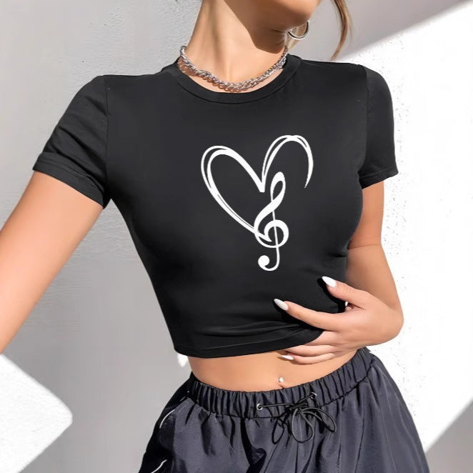 Damen Crop-T-Shirt mit kreativem Schriftzug und figurbetontem Schnitt R&B