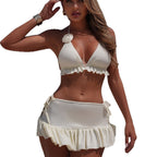 Damen Triangel-Bikini mit verspieltem Volant und seitlichen Schnürungen R&B